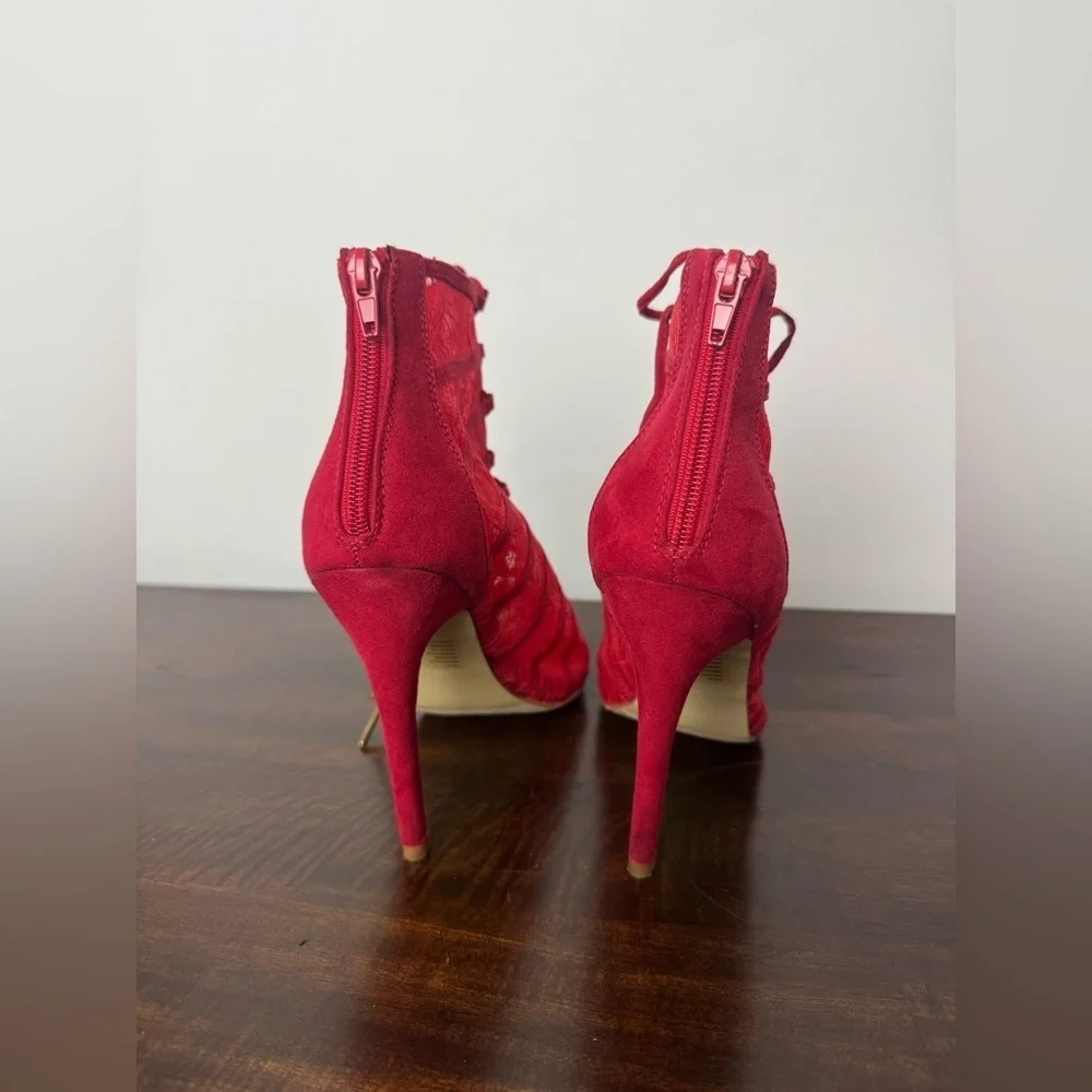 JustFab Red Lace Up Stiletto Heels, US Size 8.5